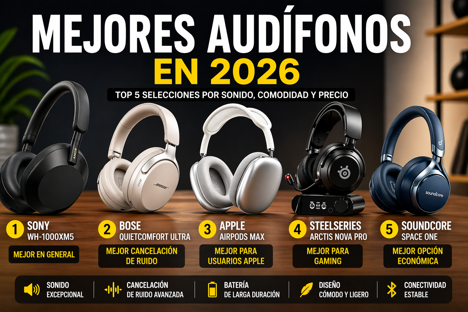 Mejores Audífonos en 2026: Top 5 con Mejor Sonido, Cancelación de Ruido y Comodidad